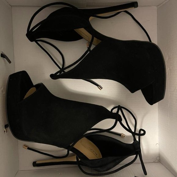 Aldo Black Ankle Lace Up Heeled Sandals - Picture 4 of 6